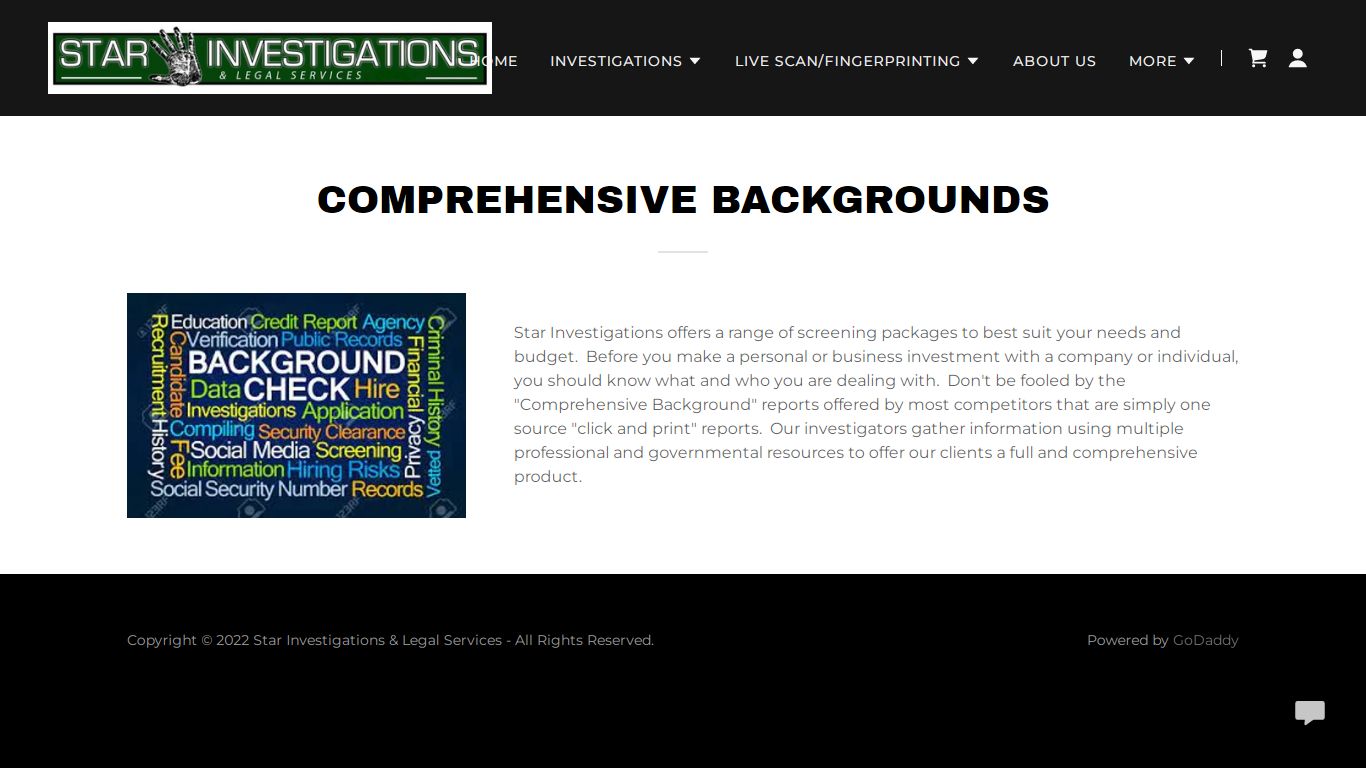 COMPREHENSIVE BACKGROUNDS - Star Investigations & Legal Services